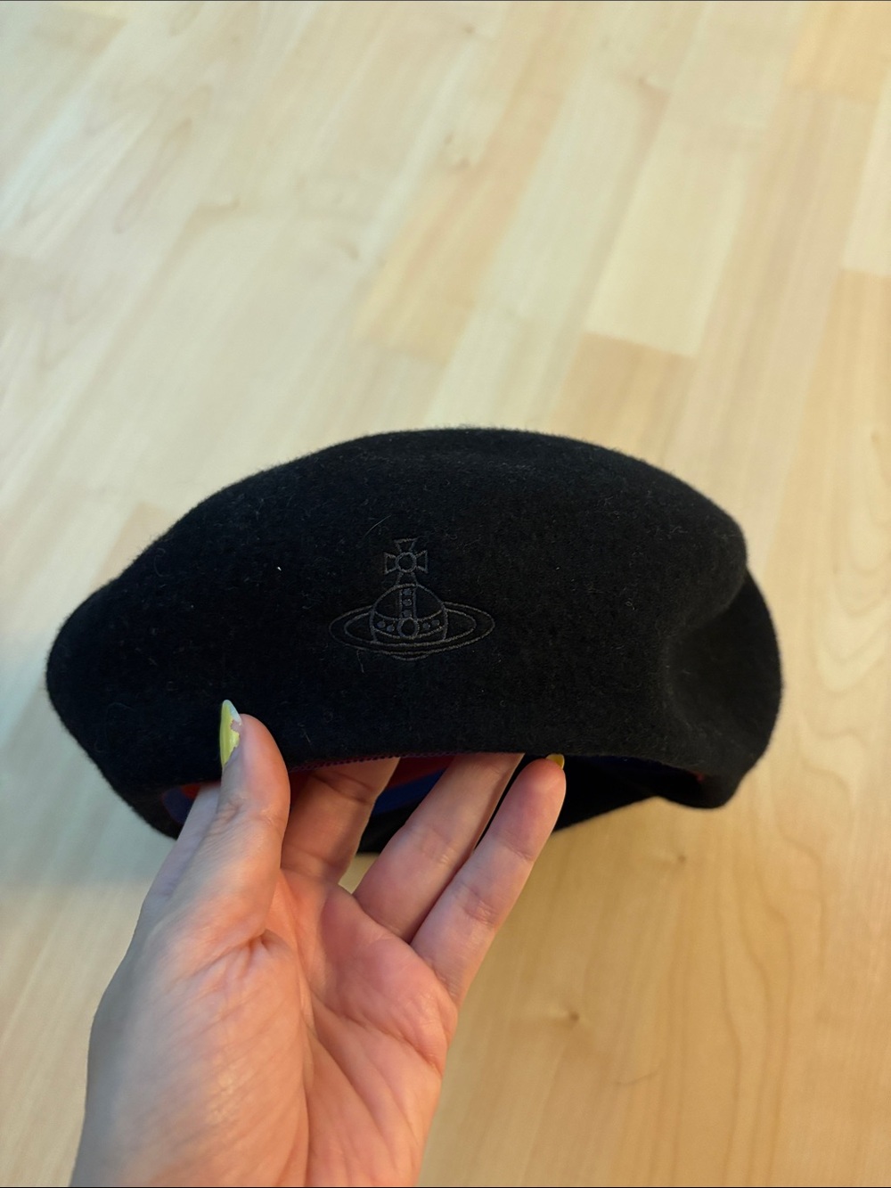 Vivienne Westwood Black Wool Beret with Embroidered Orb